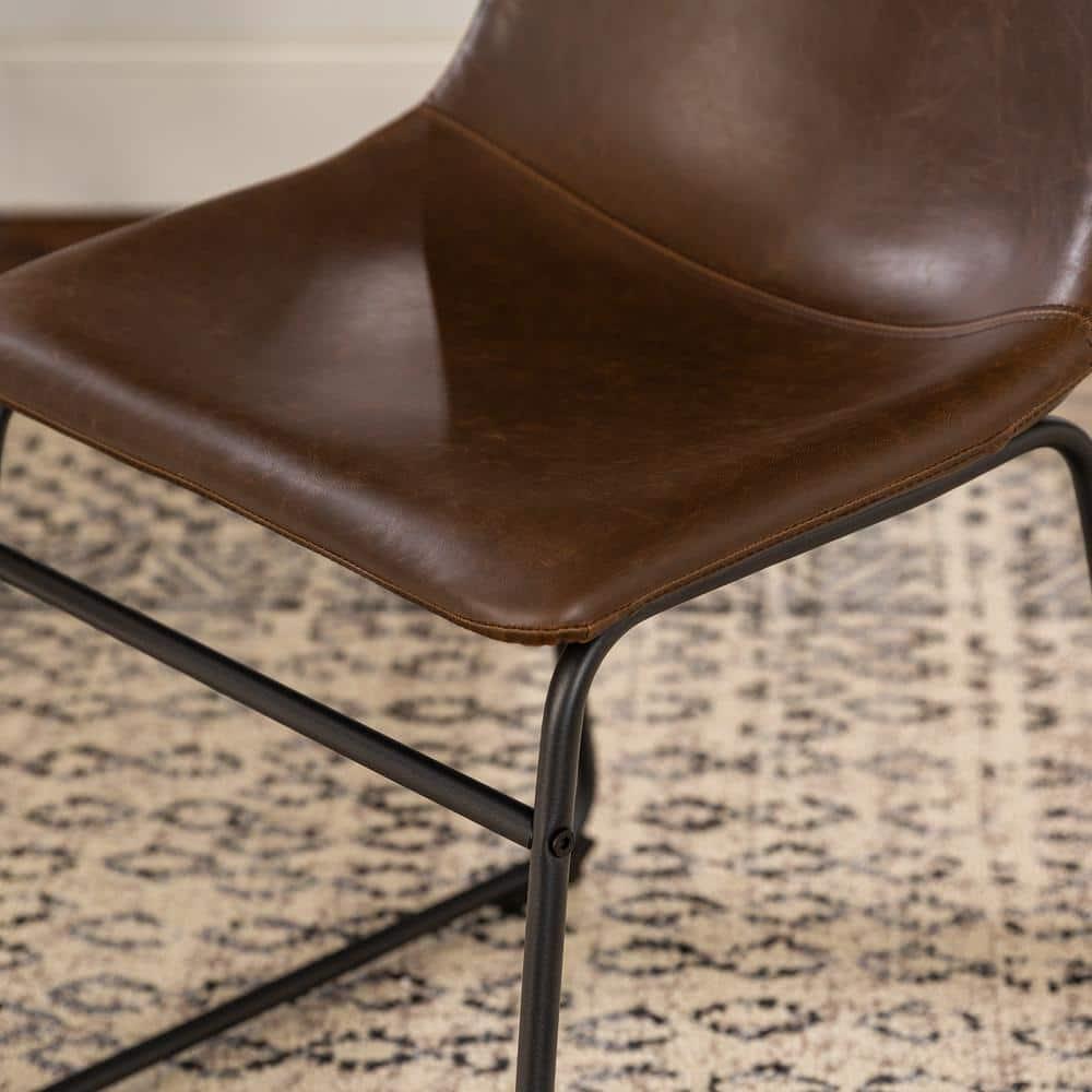 Walker Edison Full Back Faux Leather Dining Chair, Set of 2, Brown