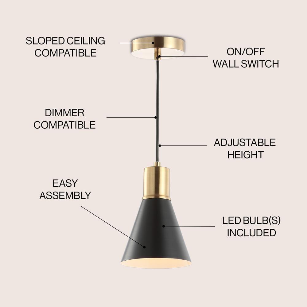JONATHAN Y JYL6131A Apollo 6" Metal LED Pendant Contemporary Dimmable Adjustable Dining Room Living Room Kitchen Foyer Bedroom Hallway, Black/Brass Gold