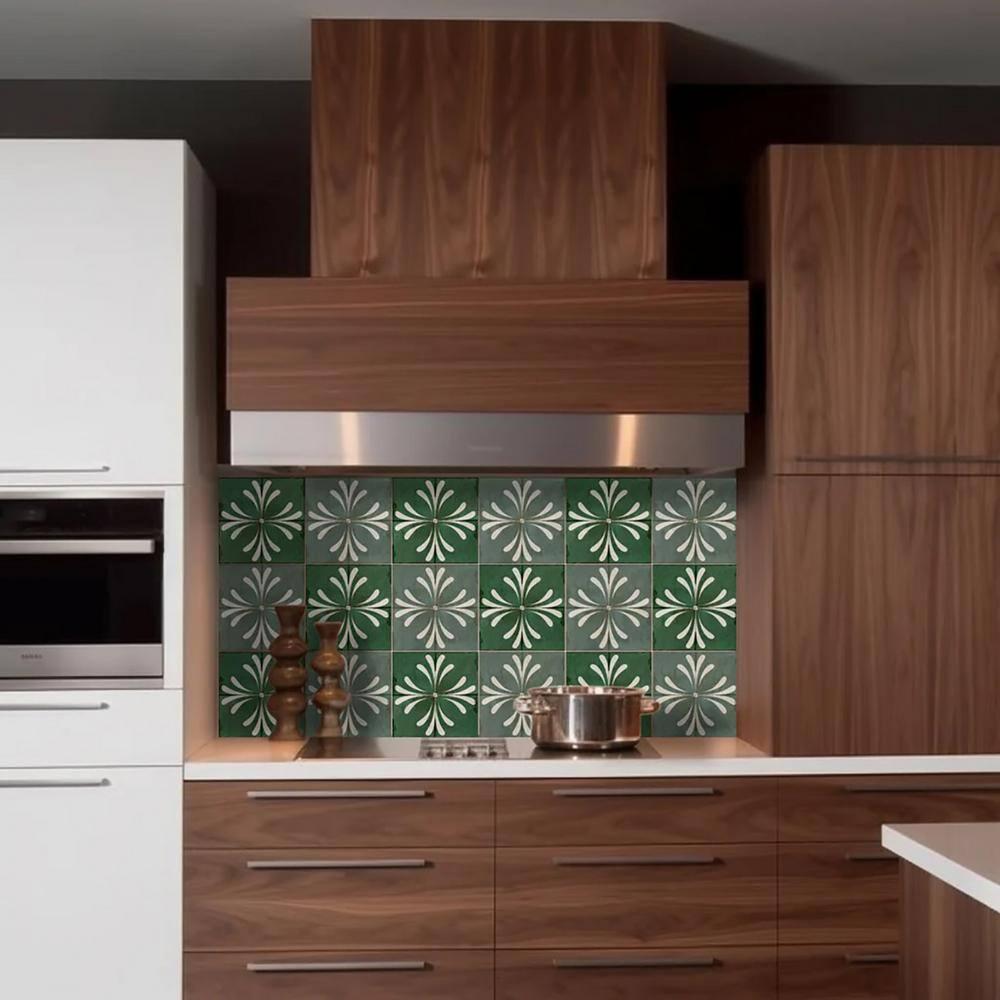 Mi Alma Green Gray Vintage Flower Peel & Stick Tiles - Vinyl Backsplash 8x8
