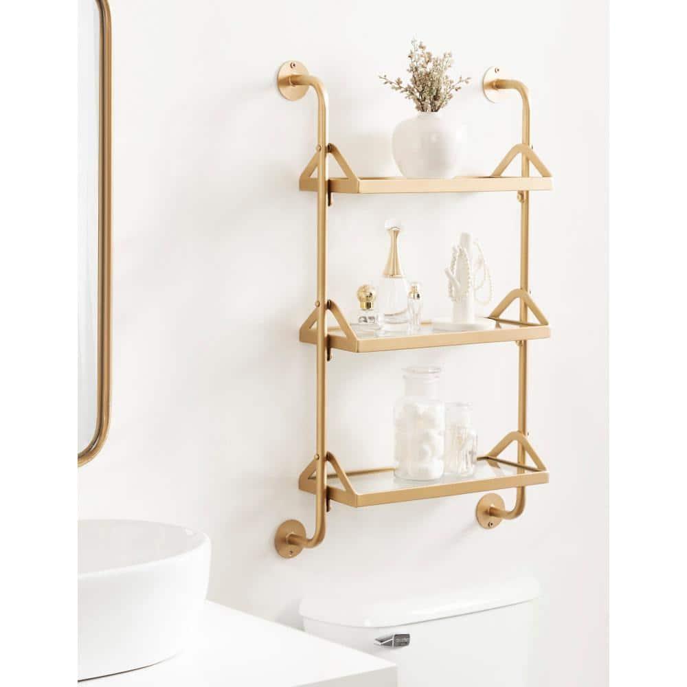 Kate & Laurel All Things Decor 18"x30" Marit Three-Tier Wall Shelf Gold