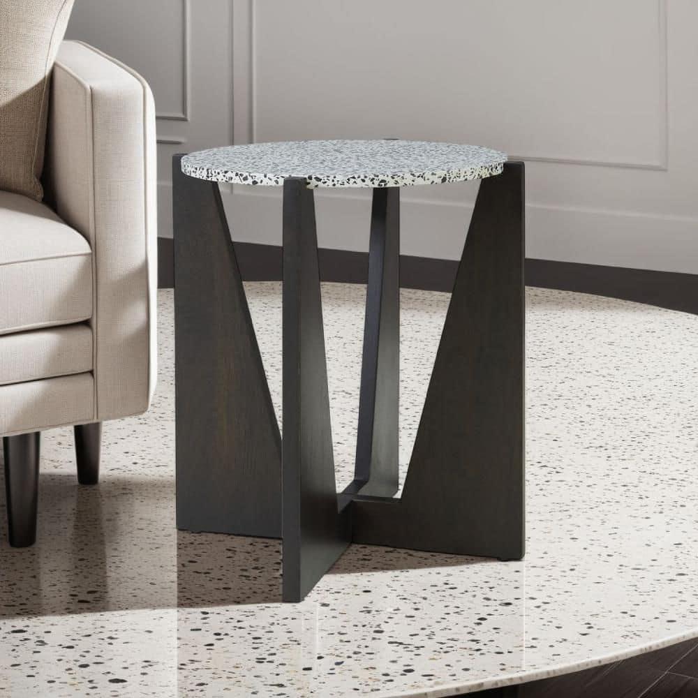 Dark Brown Mango Wood Accent Table with Terrazzo Top