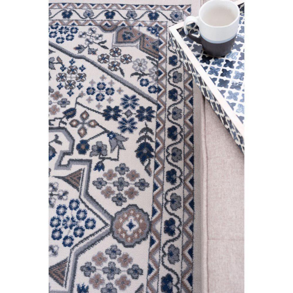 Tayse Hampton Area Rug HMP4017 Traditional Cream Petals Scrolls 5' x 7' Rectangle