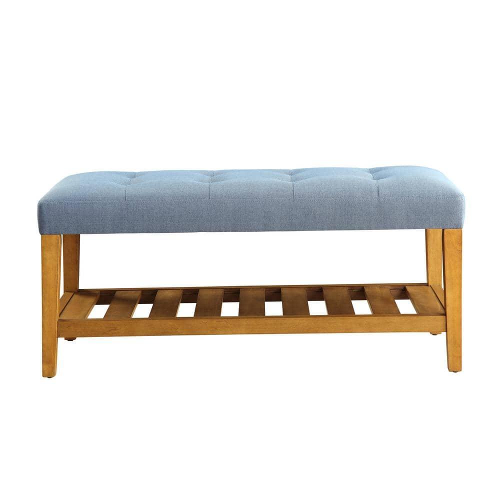 Wooden Bench Blue and Oak - Saltoro Sherpi