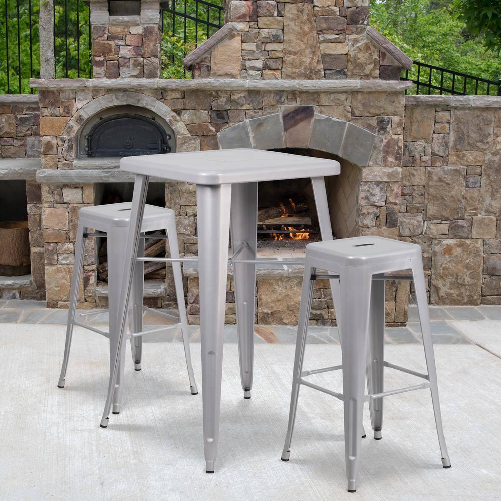 Flash Furniture Commercial Grade 30" High Backless Silver Metal Indoor-Outdoor Barstool with Square Seat