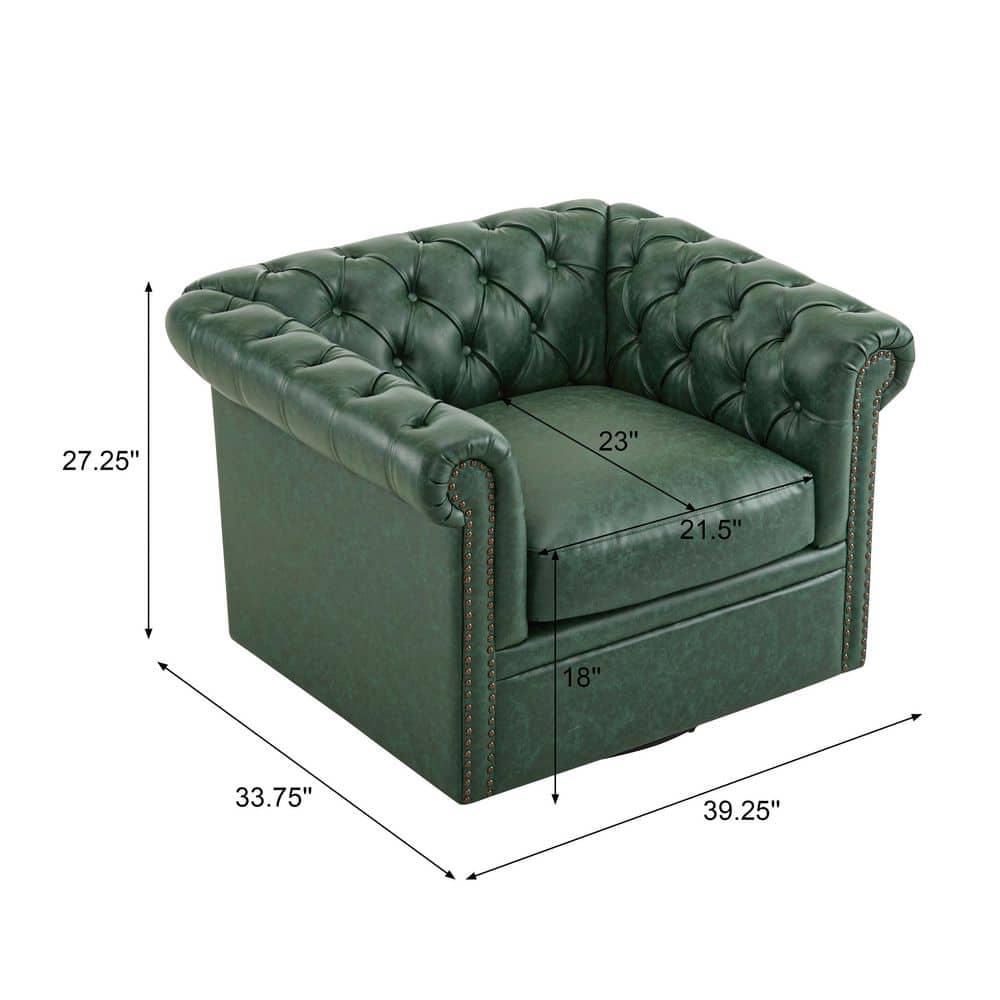 Christopher Knight Home Andrew Upholstered Button Tufted Swivel Club Chair with Roll Arms, Dark Green