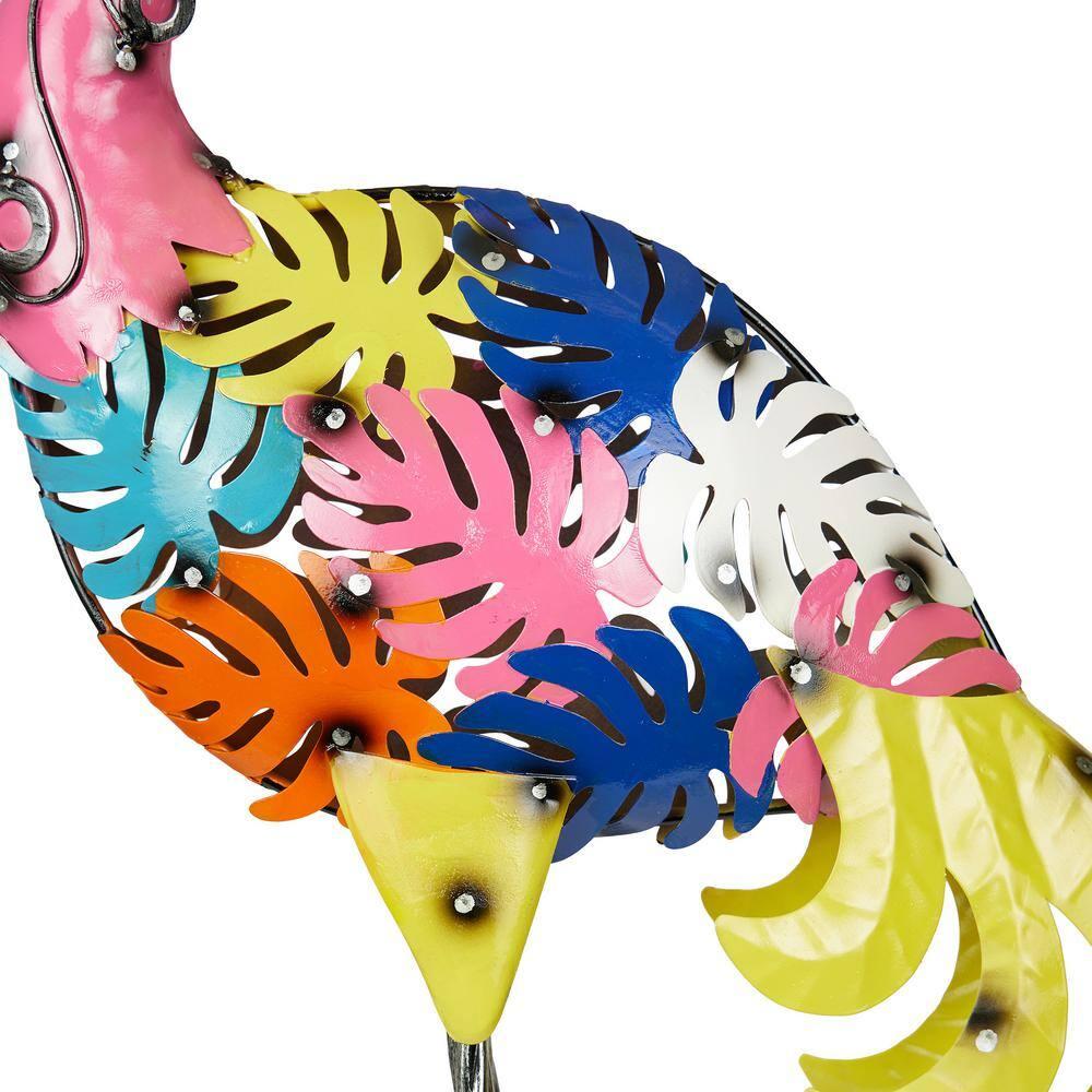 Alpine Corporation Metal Colorful Flamingo with Leaves Decor