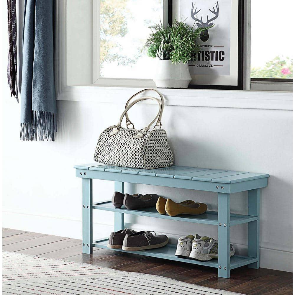 Sea Foam Blue MDF and Wood Utility Mudroom Bench with Storage