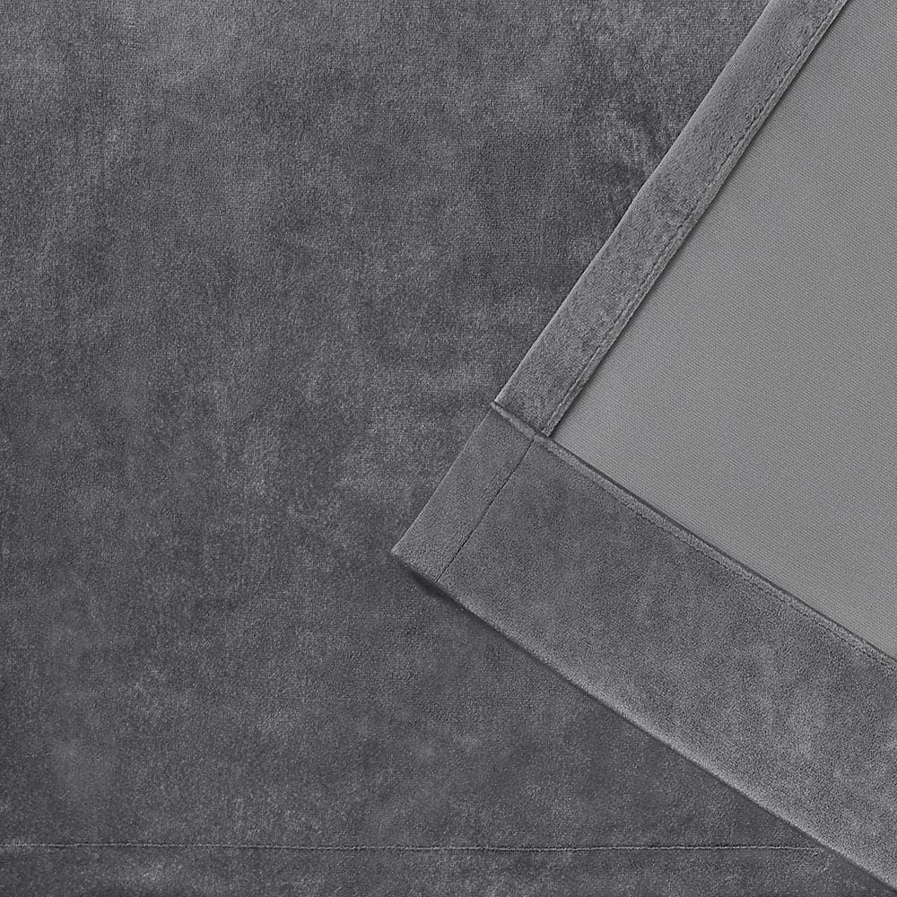 Set of 2 96"x54" Velvet Heavyweight Grommet Top Window Curtain Panel Gray: Light Filtering, Polyester, Exclusive Home