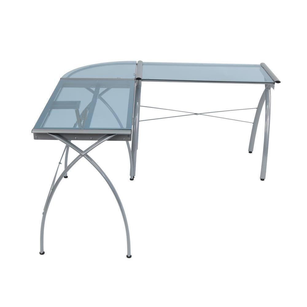 Inbox Zero Courson L-Shaped Glass Top Metal Base Drafting Table