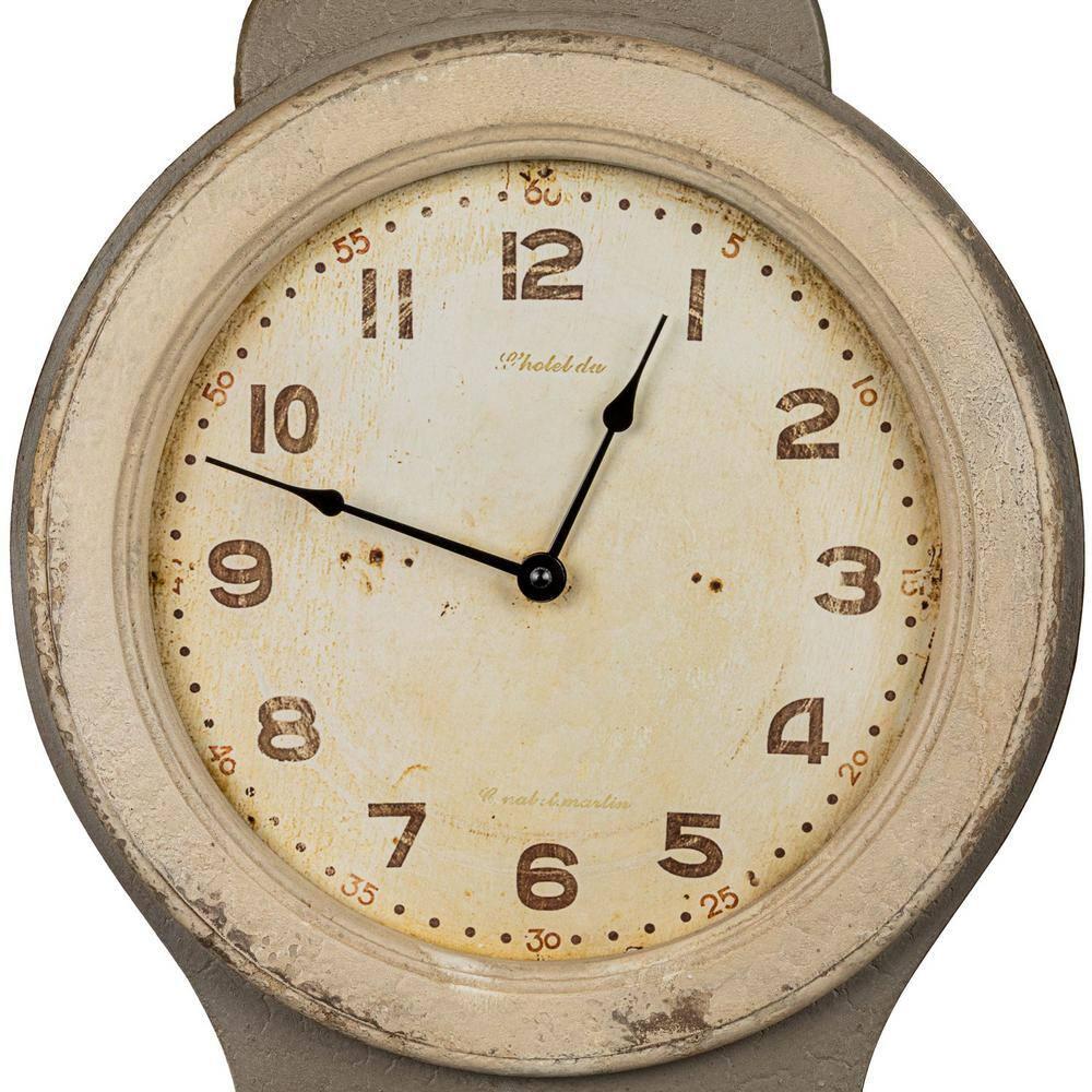 Distressed Gray Wood Grandfather Style Wall Clock