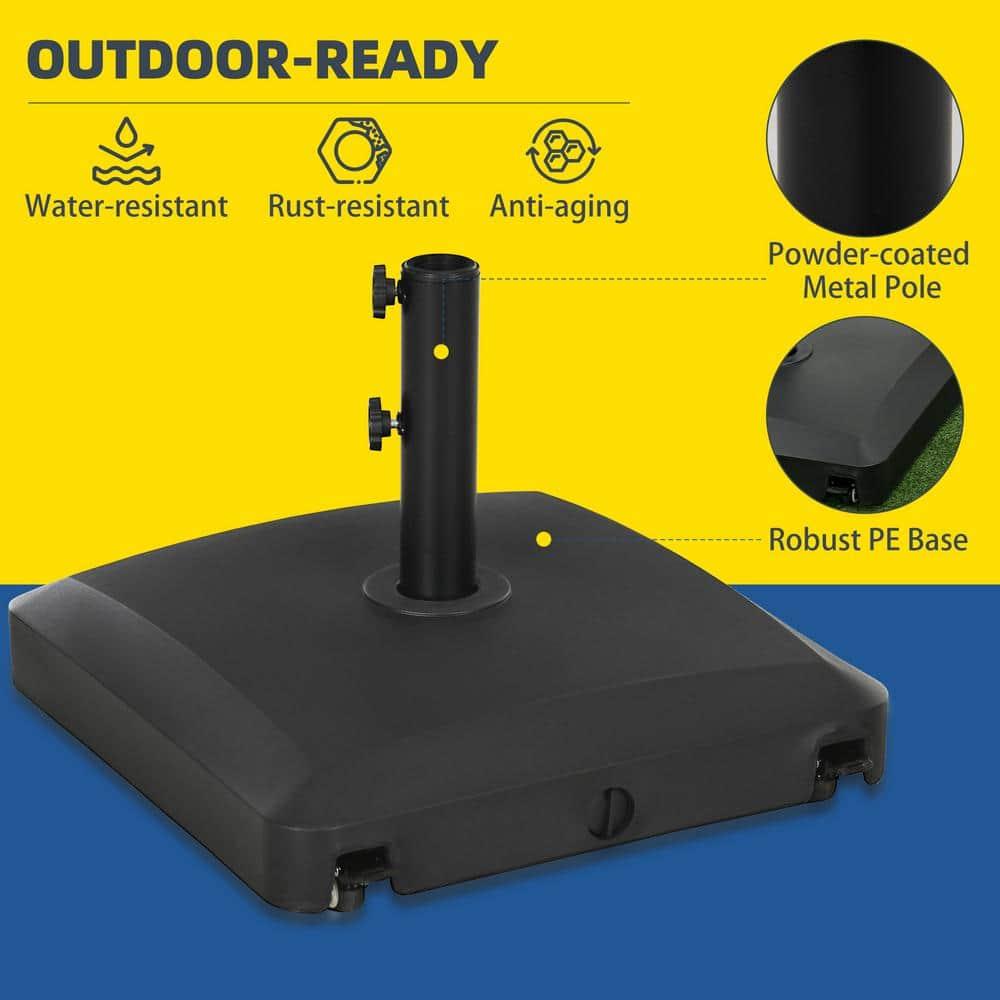 Outsunny Wheeled Patio Umbrella Base, 53lbs Water or 66lbs Sand Filled Heavy Duty Outdoor Umbrella Stand, Black