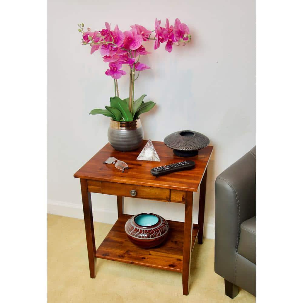 Casual Contemporary Living 2-Tier Solid Acacia End Table with Drawer - Mahogany