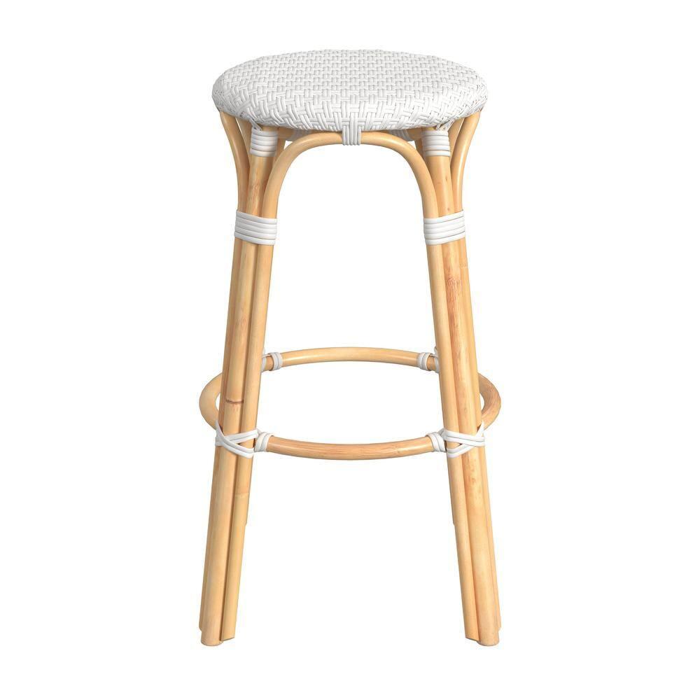 Butler Specialty Company Tobias Round Rattan 30" Bar Stool - Glossy White