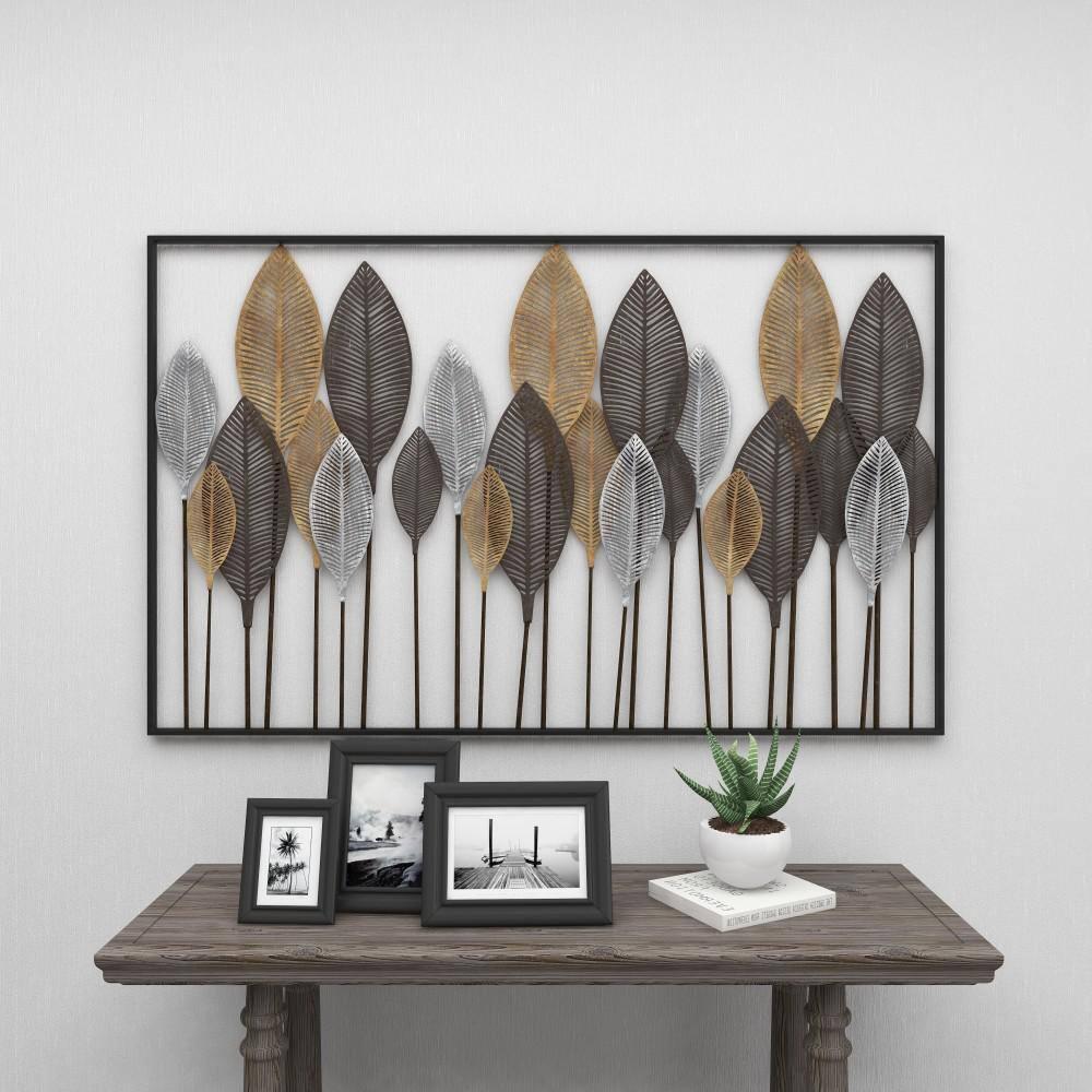 DecMode Bronze Metal Tall Cut-Out Leaf Wall Decor with Intricate Laser Cut Designs
