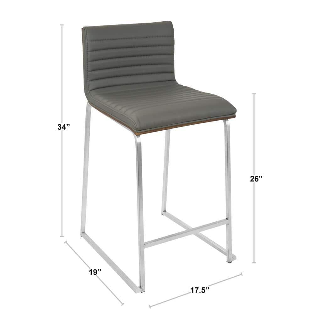 Contemporary Gray Faux Leather and Wood Metal Counter Stool