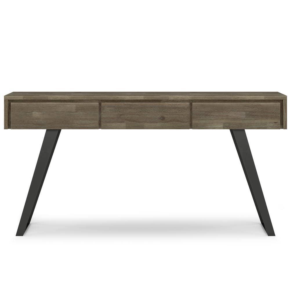 Lowry 60"W Solid Wood Modern Industrial Storage Console Table with 3 Storage Drawers and Metal Legs