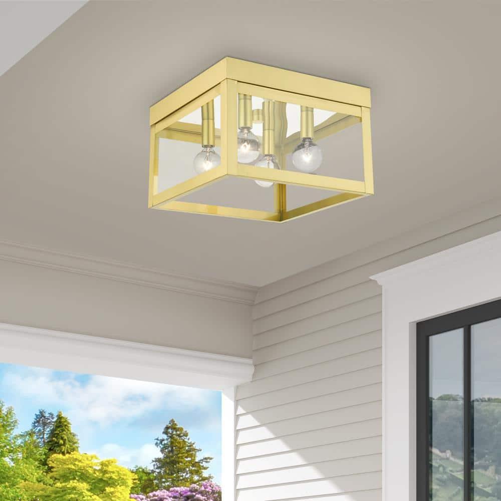 Livex Lighting Nyack 4 - Light Flush Mount in  Satin Brass