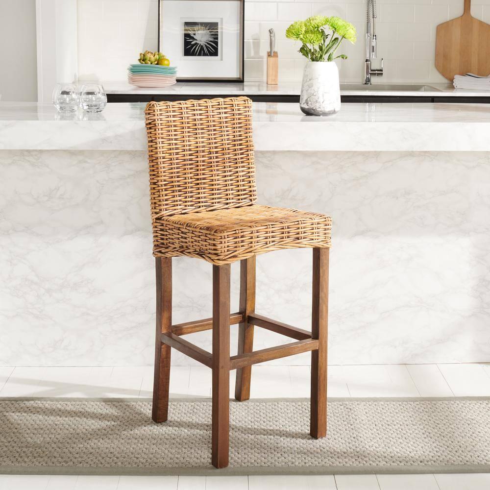 Tobie Rattan Bar Stool - Honey Brown Wash/Antique Brow - Safavieh