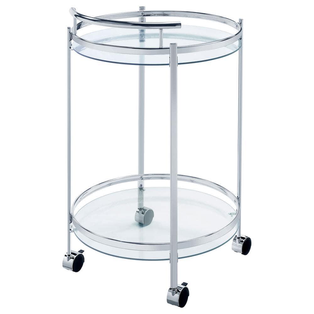 Coaster Chrissy Modern 2 Tier Round Glass Bar Cart Chrome