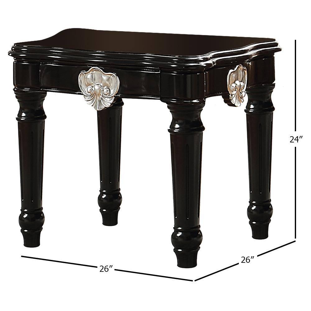 Wooden End Table With Contrast Carved Motif Turned Legs Black - Saltoro Sherpi