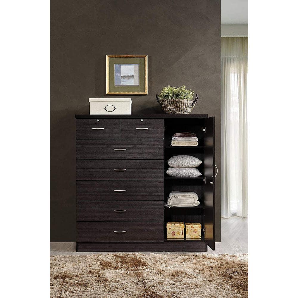Hodedah 7 Drawer 1 Door Chest, Black
