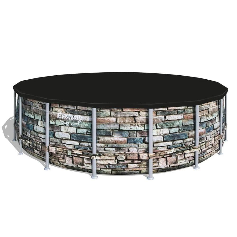 Bestway Flowclear PVC Round 18 Foot Pool Cover for Above Ground Frame Pools with Drain Holes and Secure Tie-Down Ropes, Black (Cover Only)