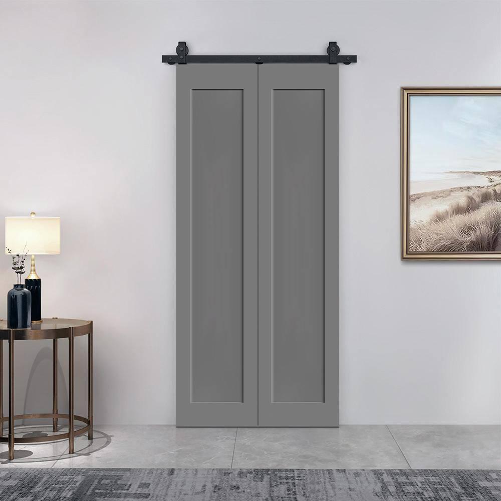 Calhome 1 Panel Shaker Composite Bi-Fold Door with Sliding Barn Door Hardware Kit