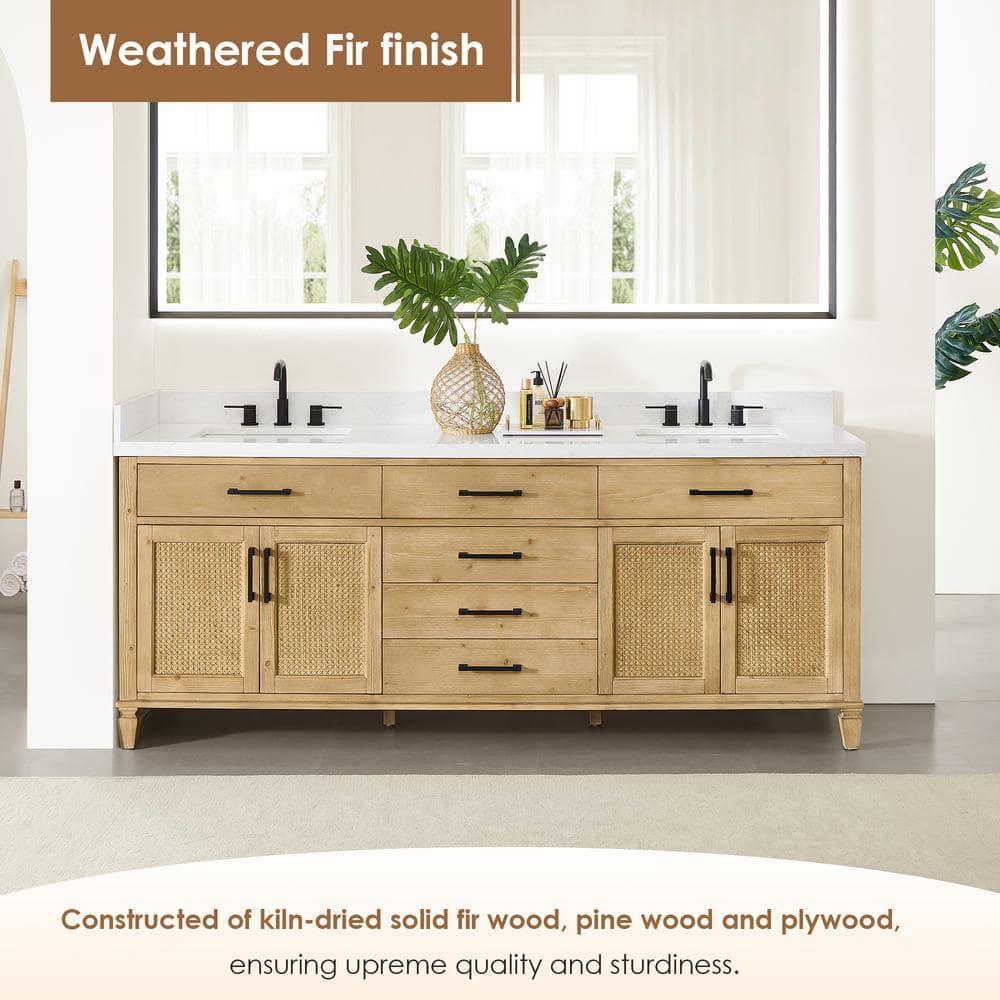 Altair-13 84" Double Bathroom Vanity in with Grain White Engineered Stone Countertop