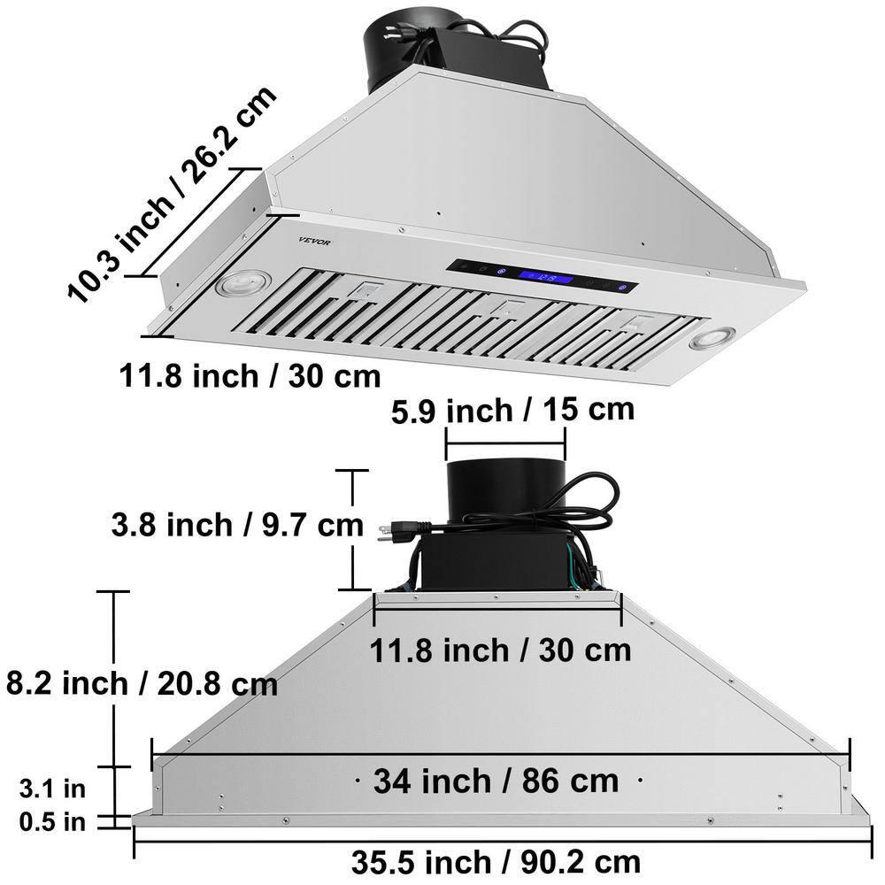 VEVOR 36" 900 CFM 4 Speed Ducted Insert Range Hood with Charcoal Filter and Light