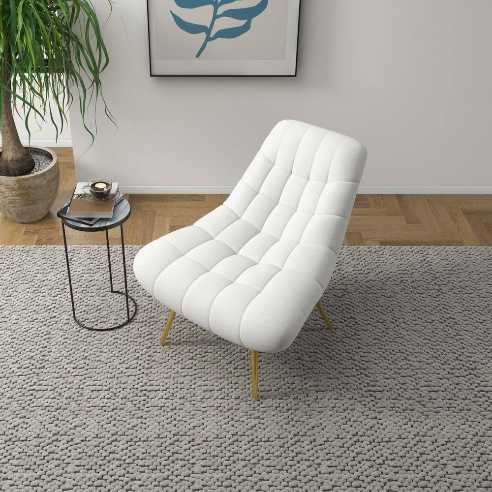 Eden Mid Century Furniture Style Comfortable Cream Fabric Boucle Lounge Chair