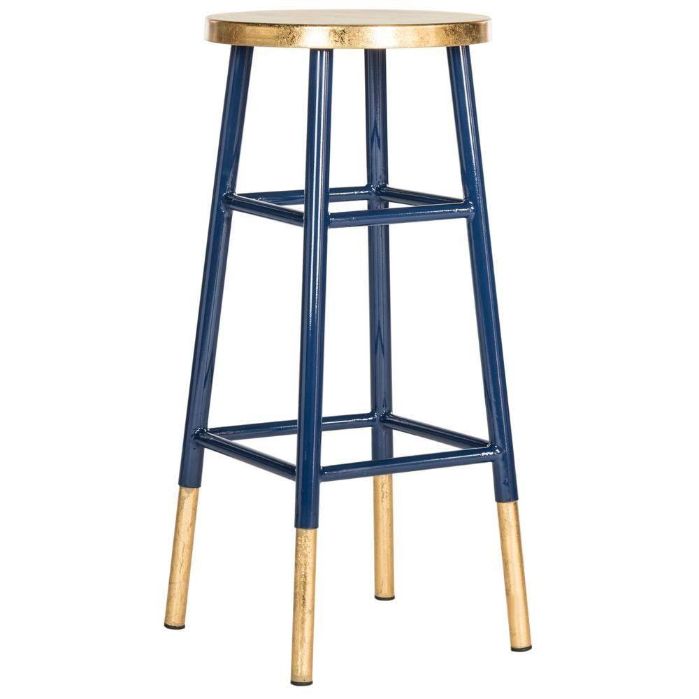 Emery Dipped Gold Leaf Bar Stool - FOX3230 - Navy/Gold - Safavieh Couture