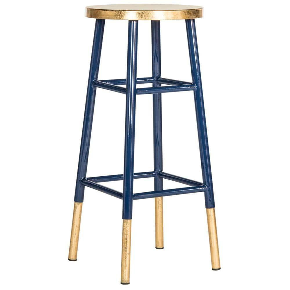 Emery Dipped Gold Leaf Bar Stool - FOX3230 - Navy/Gold - Safavieh Couture