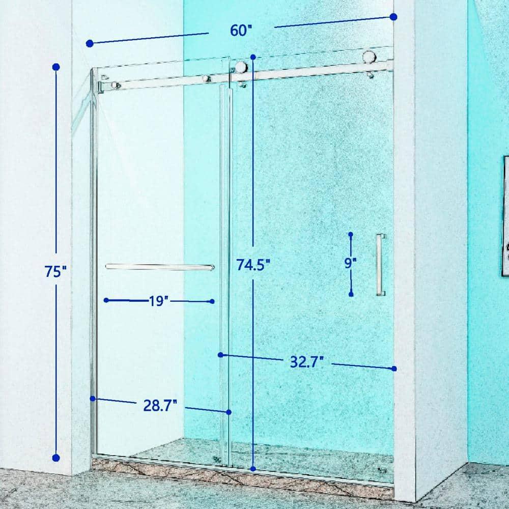 56"-60 ‘W x 75’ Aluminum Framed Shower Door