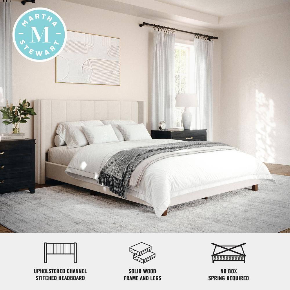Martha Stewart Martha Stewart Kay Upholstered Platform Bed With Channel Stitched Wingback Headboard