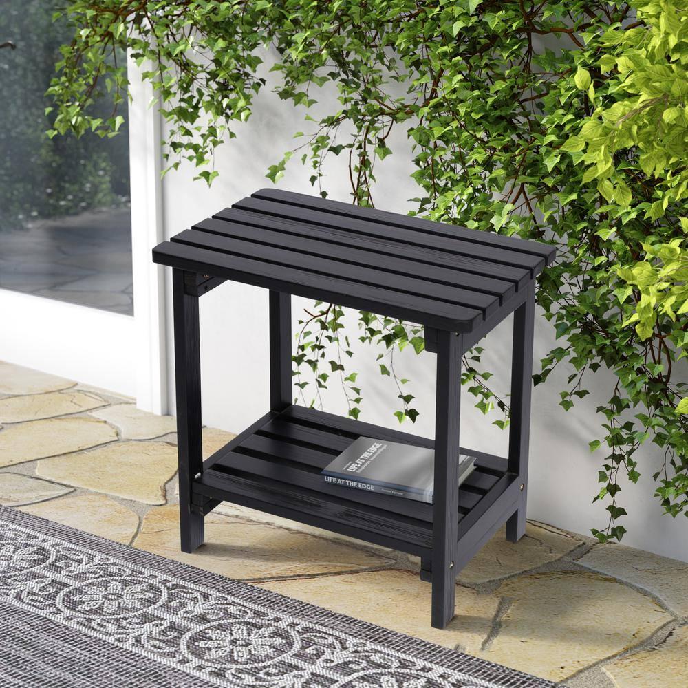 Shine Company Rectangular Traditional Wood Indoor/Outdoor Side Table in Black