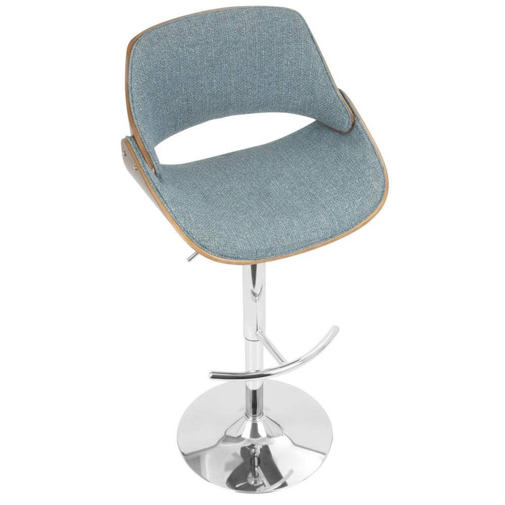 Fabrizzi Mid-Century Modern Adjustable Barstool with Swivel in Walnut and Blue by LumiSource