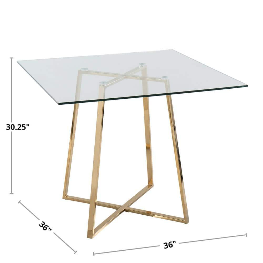 36" Cosmo Square Dining Table Gold/Clear Glass - LumiSource: Modern Pedestal Base, Seats 4