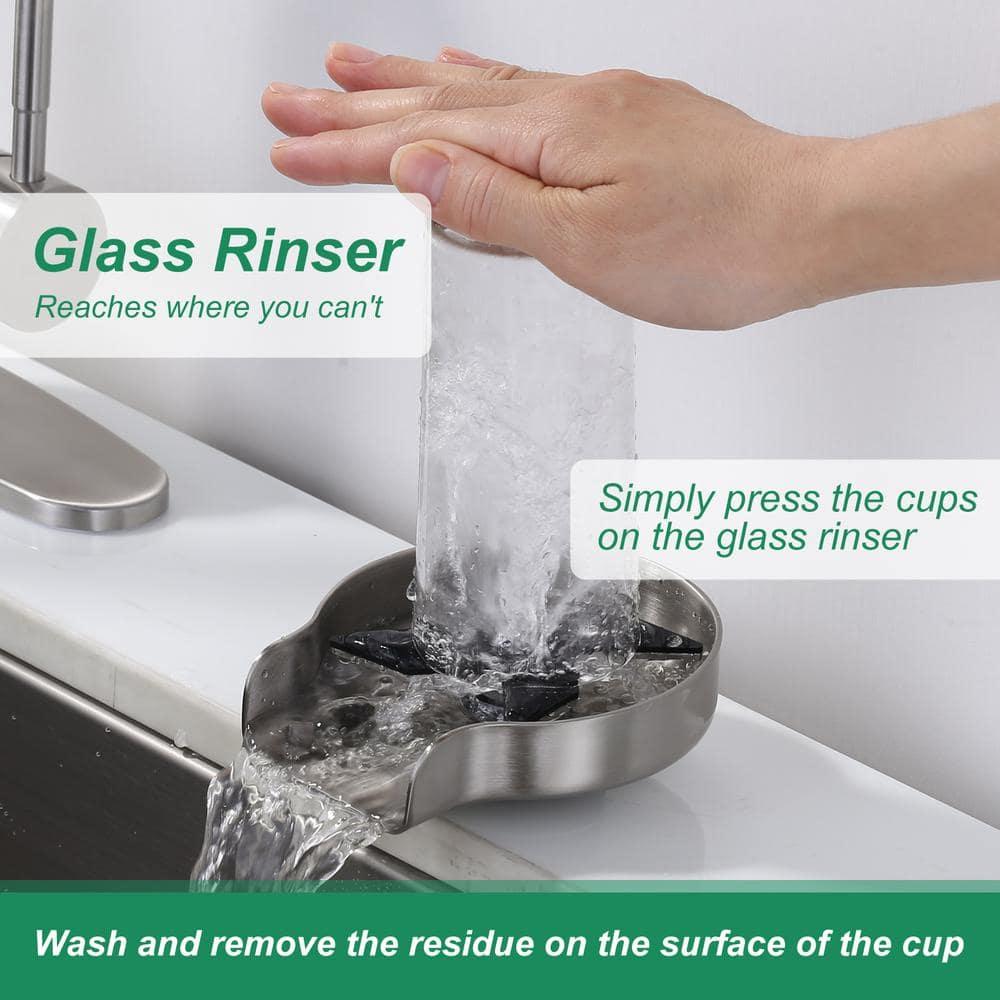 ARCORA Single Handle Stainless Steel Pull-Down Kitchen Faucet with Deckplate and Glass Rinser Combo