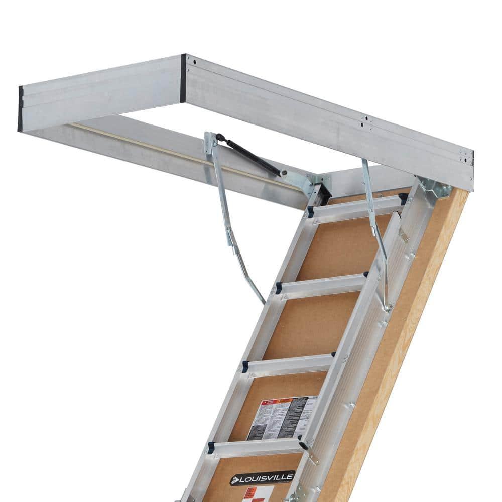 Louisville Ladder Aluminum Attic Ladder R10 Insulated Door 375 lbs Capacity 30 x 54 Inch Opening
