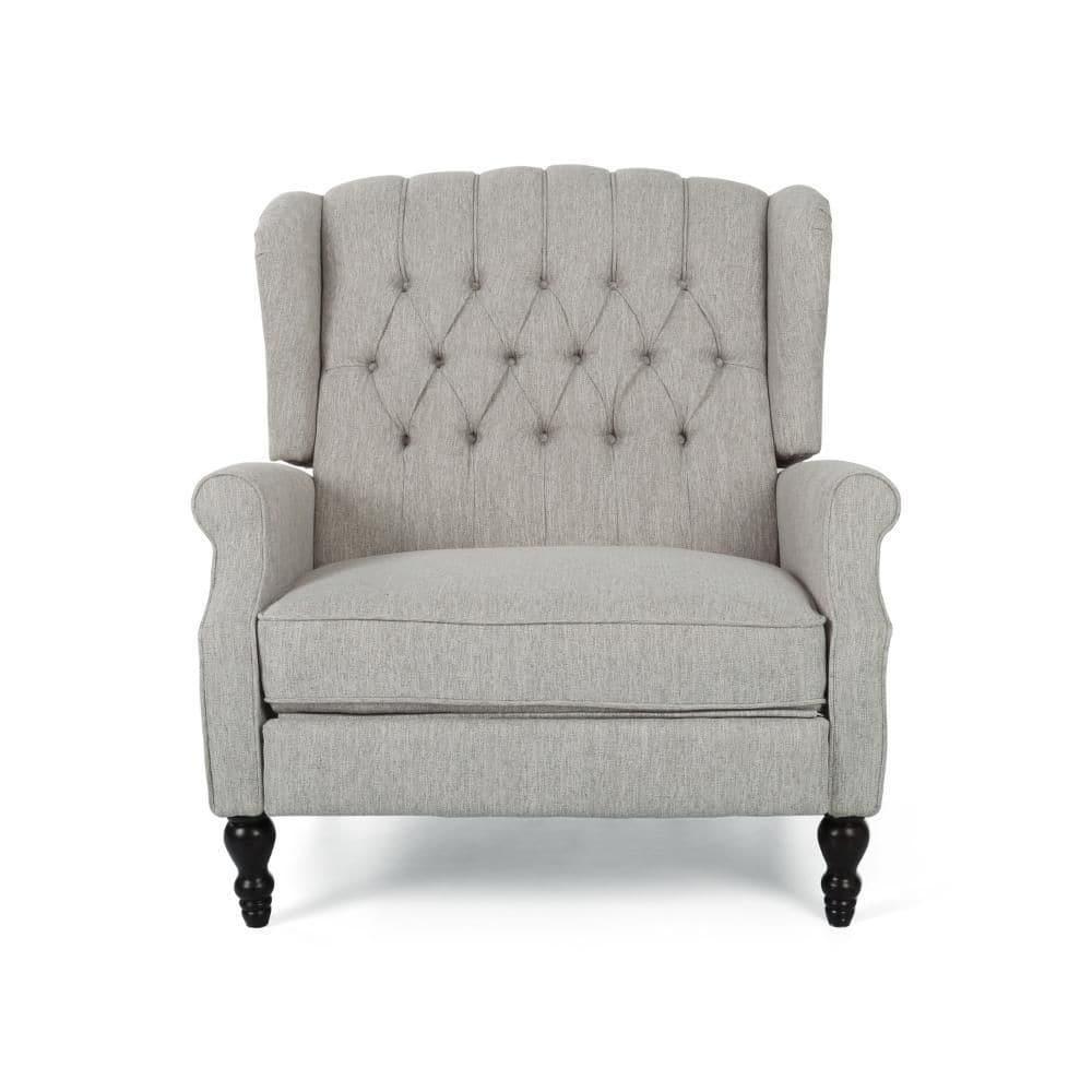 Benjara Jade Oversize Wide Chair Manual Recliner, Light Gray Tufted