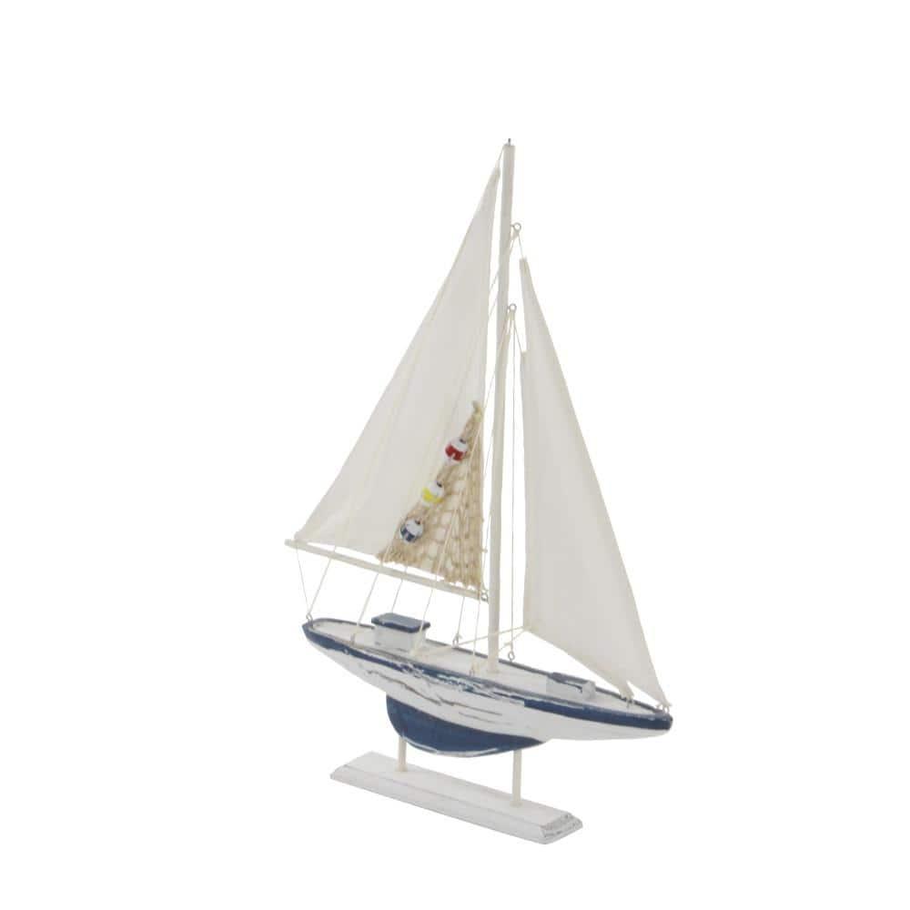 20"H, 13"W White Wood Sail Boat Sculpture, by DecMode (2 Count)