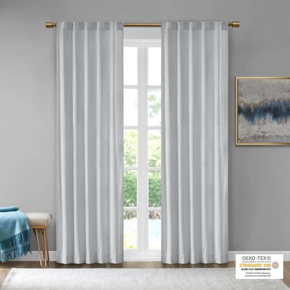 Set of 2 (95"x37") Bryce Poly Velvet Room Darkening Curtain Panels Light Gray: Modern Living Room Velvet Curtains