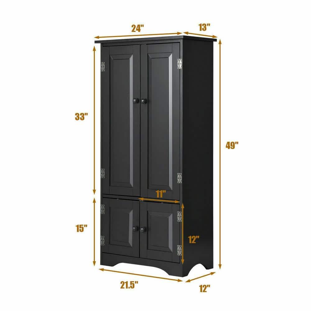 Costway Accent Storage Cabinet Adjustable Shelves Antique 2 Door Floor Cabinet Black