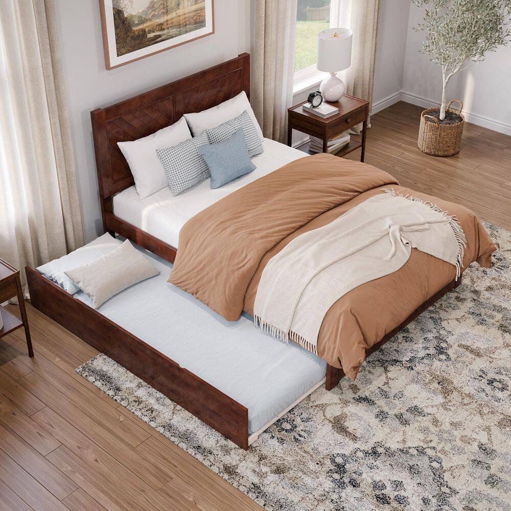 AFI Canyon Walnut Solid Wood Platform Bed with Matching Footboard & Twin Trundle, Full