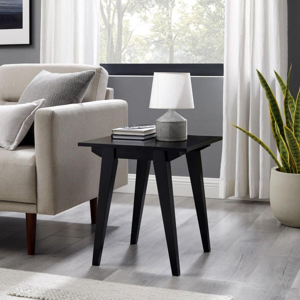 Minimalist Black Solid Wood Rectangular Side Table