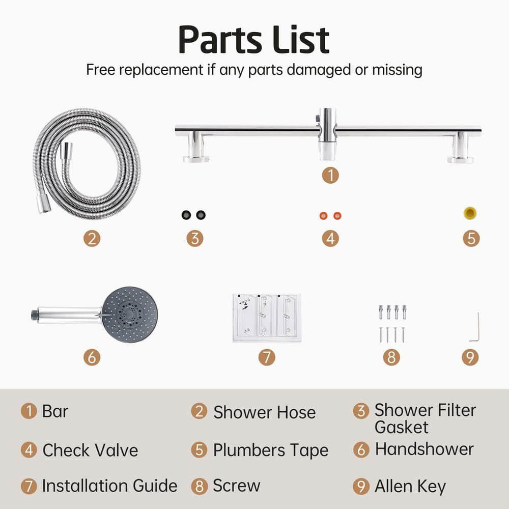 5-Spray Multifunction Deluxe Wall Bar Shower Kit with Hand Shower in Polished Chrome