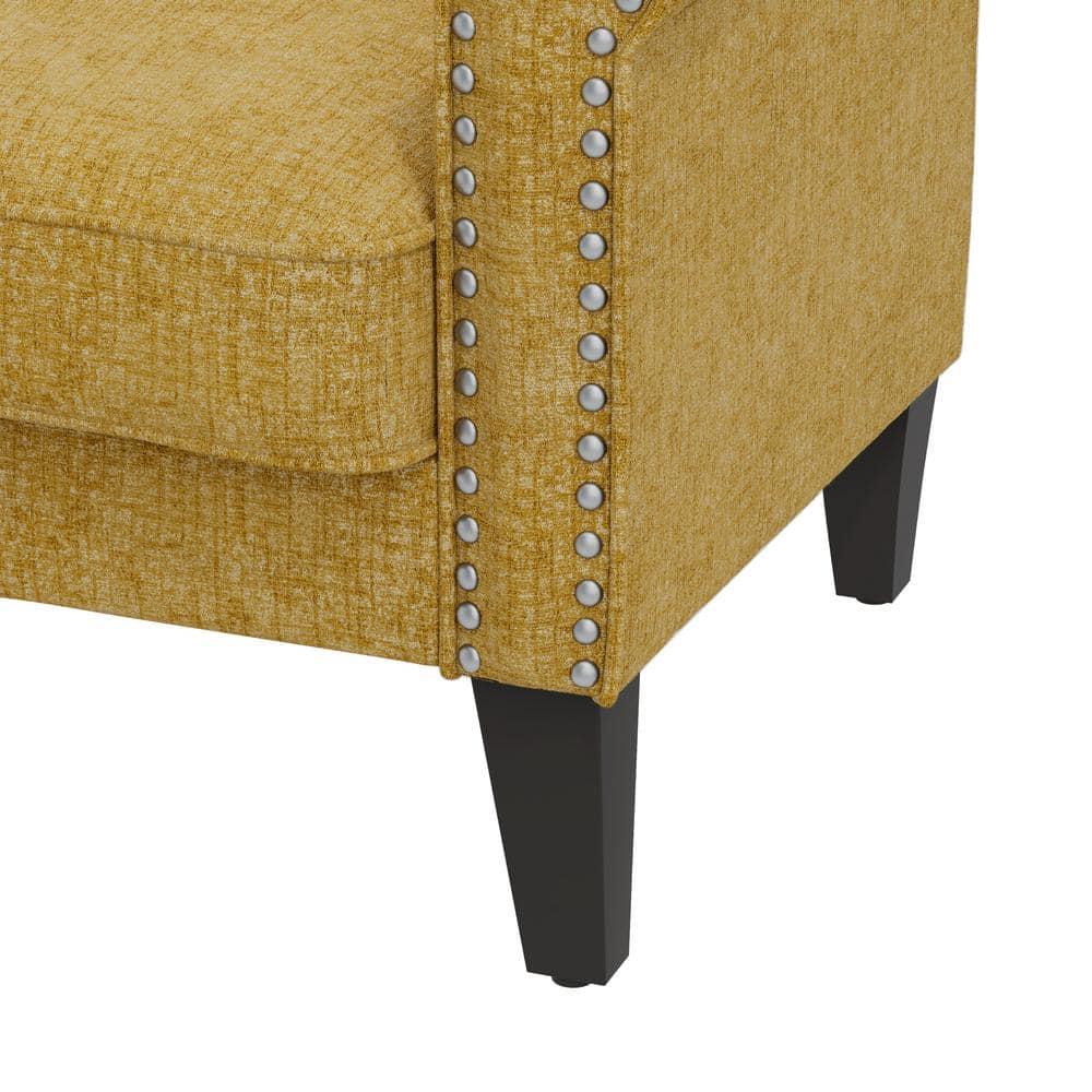 HL Home Furnishings Jean Rolled Arm Chair with Nailheads in Gold Chenille