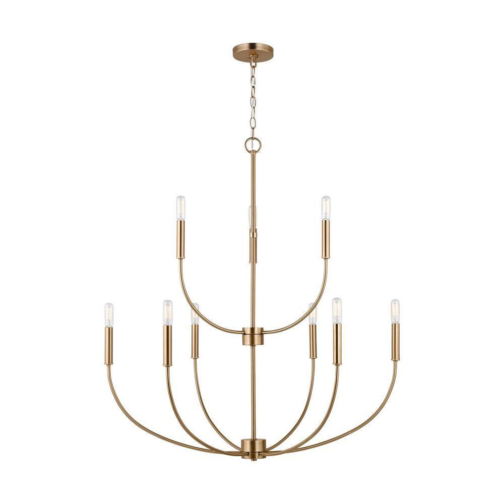 Elegant Satin Brass 9-Light Incandescent Chandelier with Clear Accents
