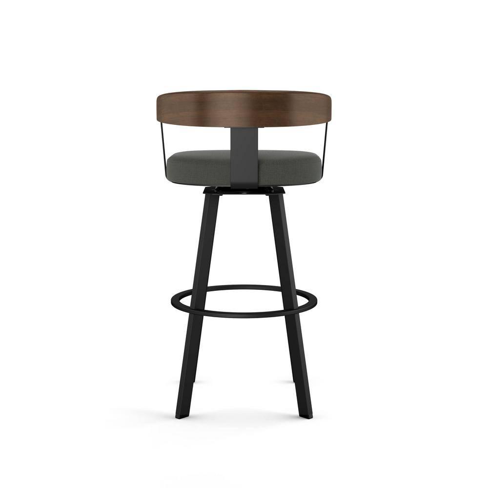30" Lars Barstool & Gray/Dark Brown - Amisco: Swivel, Upholstered, Metal Frame, Modern Design