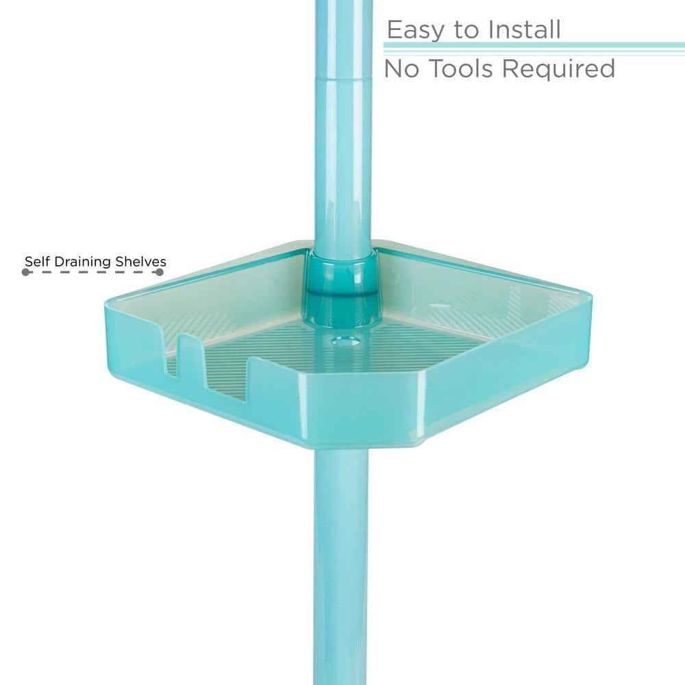 Bath Bliss Organizador de Ducha de Plástico con Esquina de Tensión de 4 Niveles en Seaglass